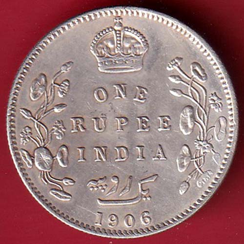 British India 1906 Edward VII One Rupee Silver Coin–@HUB5368