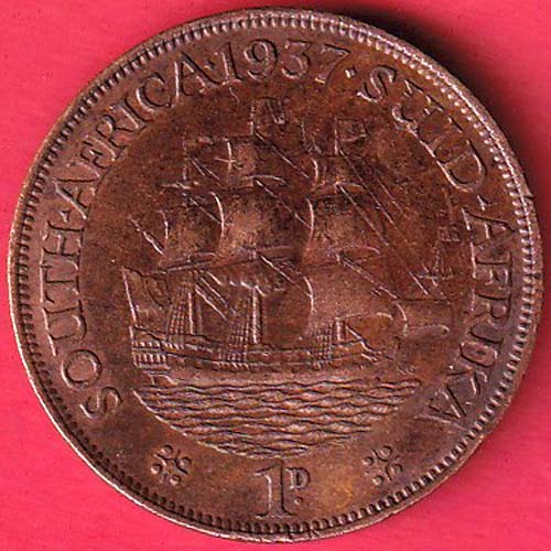 WORLD COIN SOUTH AFRICA 1937 SUID AFRIKA 1D GEORGIVS VI REX–@HUB5649