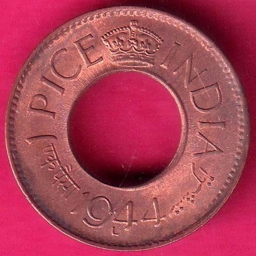 british india king george vi 1944 LAHORE MINT one pice copper coin–@HUB5893