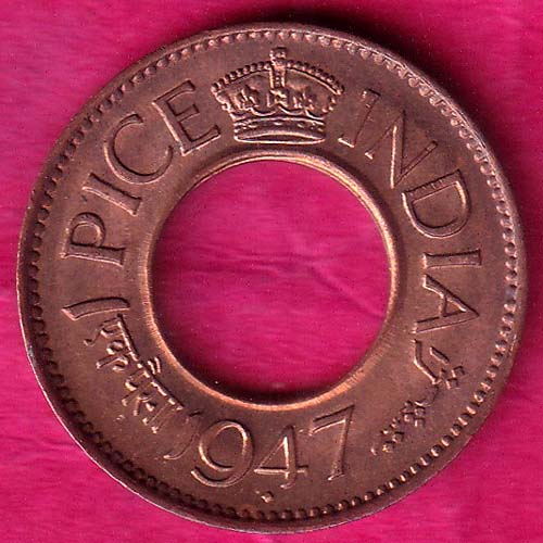 UNC british india king george vi 1947 one pice beautiful copper coin –@HUB3418