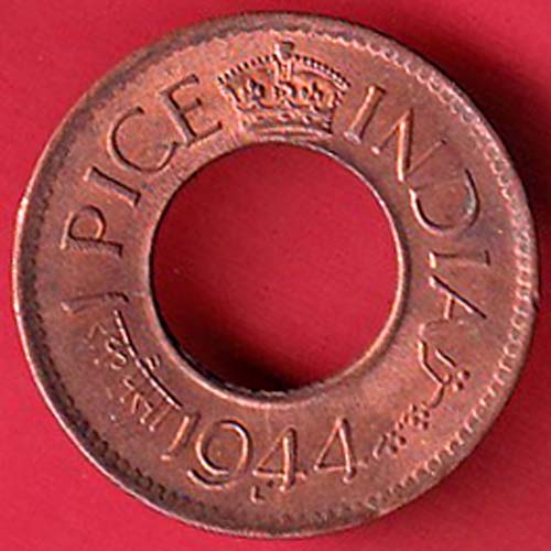 British india king george vi 1944 LAHORE MINT one pice copper coin–@HUB5419
