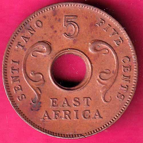 EAST AFRICA 1964 “QUEEN ELIZABETH THE SECOND” FIVE CENTS RARE COINR –@HUB3832