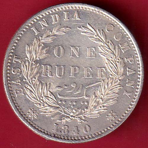 EAST INDIA COMPANY 1840 DIVIDED LEGENDVICTORIA QUEEN ONE RUPEE SILVER COIN – oo5712