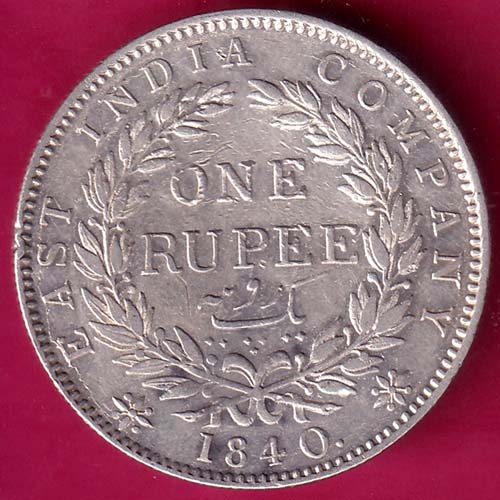EAST INDIA COMPANY 1840 DIVIDED LEGEND VICTORIA QUEEN ONE RUPEE SILVER COIN –@HUB4185