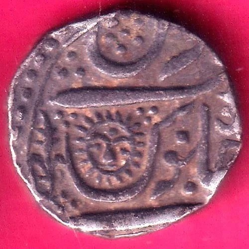 INDORE STATE SUN FACE INO SHAHALAM II MALHAR RAO ONE RUPEE SILVER COIN –@HUB5892
