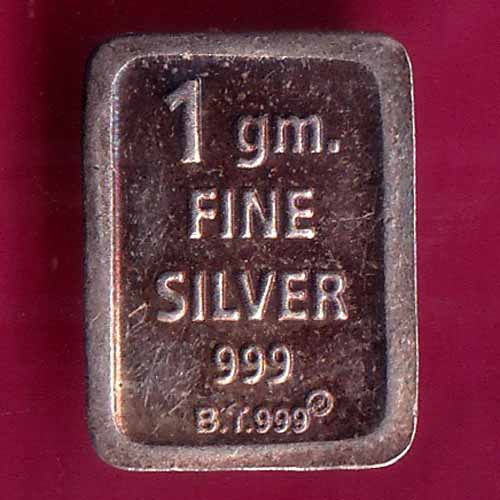SILVER BAR: W –1.00 gm BHARAT  KALASH & SWASTIKA MARK BAR –@HUB3533