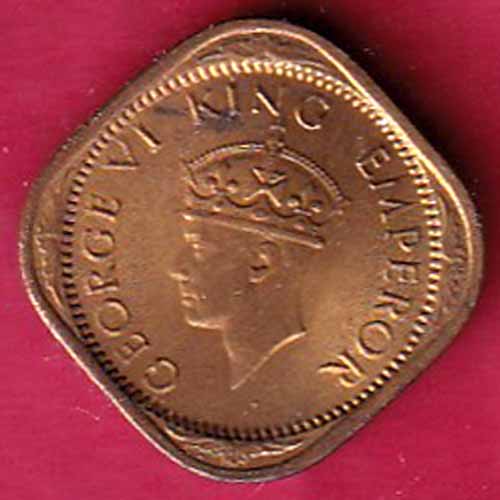 BRITISH INDIA 1943 GEORGE VI 1/2 ANNA RARE COIN -VA253