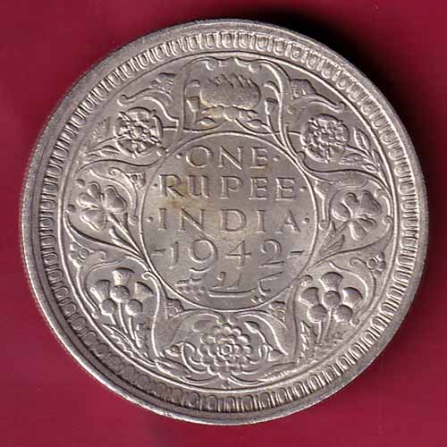 British India UNC  1942 Bombay Mint George VI One Rupee Beautiful Silver Coin–@HUB1472