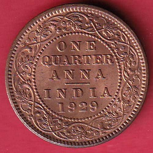 BRITISH INDIA 1929 GEORGE V KING EMPEROR ONE QUARTER ANNA :- OO3229