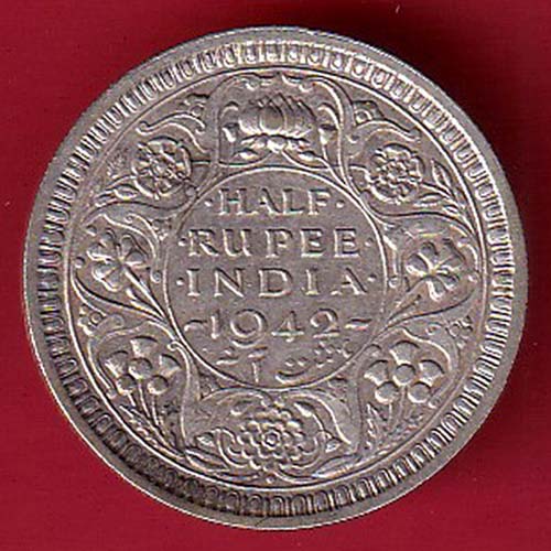 BRITISH INDIA 1942 GEORGE VI half RUPEE BEAUTIFUL SILVER COIN :- OO3473