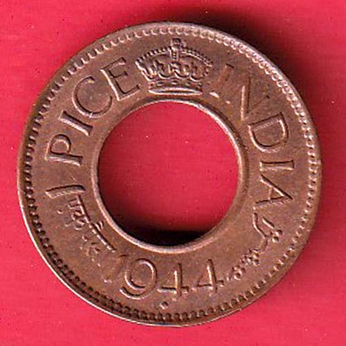 UNC : British India 1944  1 pice copper coin:-oo4525