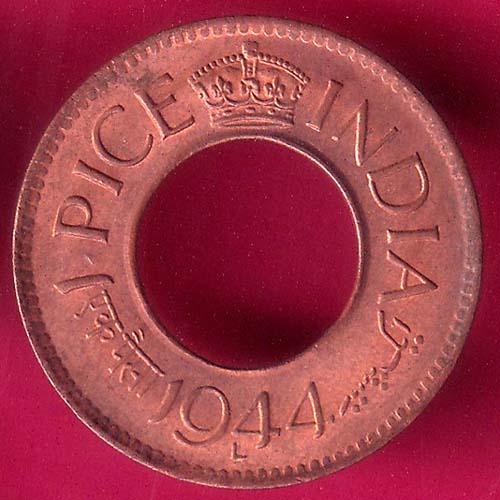 UNC british india king george vi 1944 LAHORE MINT one pice copper coin :- OO1207