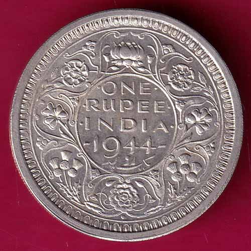 British India 1944 Bombay MInt George VI one Rupee Silver Coin– S808