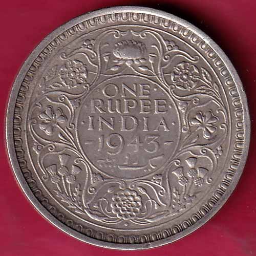 British India 1943 Bombay Mint George VI One Rupee Silver Coin – S909
