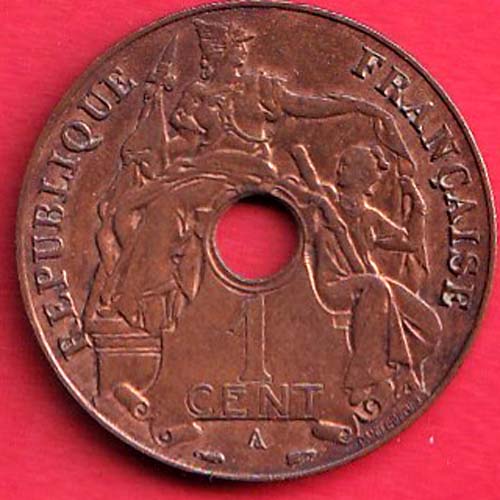 Republic Francaise 1938 Indo Chine Francaise 1 Cent Rare Coin –@HUB5409