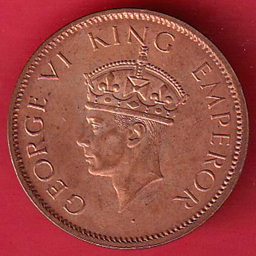 BRITISH INDIA 1942 GEORGE VI ONE QUARTER ANNA :- OO3149