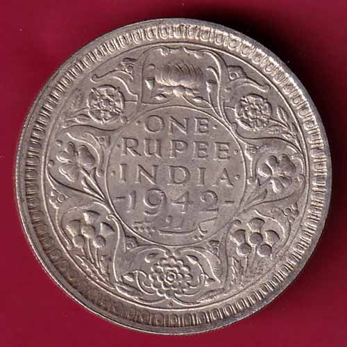 British India 1942 Bombay Mint George VI One Rupee Beautiful Silver Coin–@HUB1474