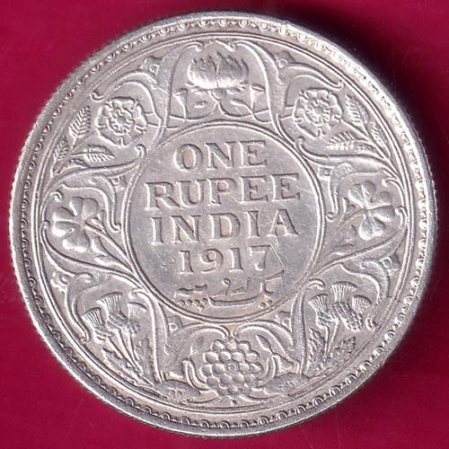 British India 1917 bombay mint George v Emperor One Rupee–@HUB3925
