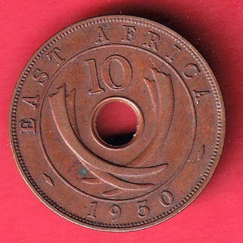 East Africa 10 Cents 1950 COPPER COIN  :- oo3409
