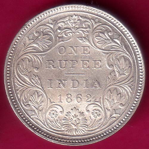 BRITISH INDIA 1862  VICTORIA QUEEN ONE RUPEE RARE SILVER COIN :- OO1310