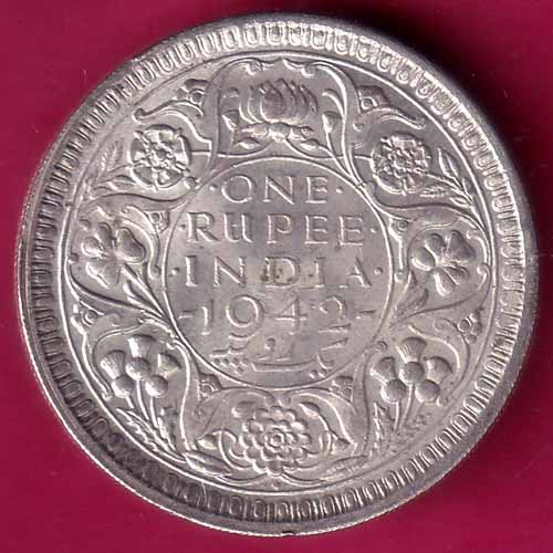 BRITISH INDIA 1942 BOMBAY MINT GEORGE VI ONE RUPEE BEAUTIFUL SILVER COIN–@HUB5943