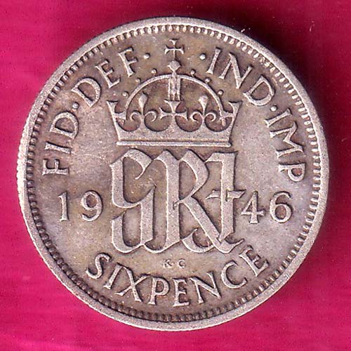 United Kingdom George VI 6 Pence FID·DEF· ·IND·IMP SIXPENCE–@HUB3453