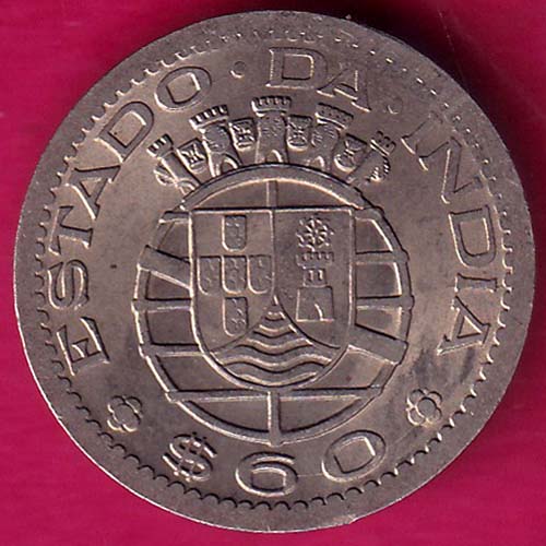 PORTUGUESE INDIA GOA 60 CENTAVOS 1958 COIN–@HUB2725