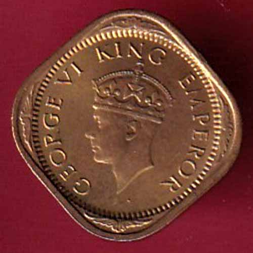 BRITISH INDIA 1943 GEORGE VI 1/2 ANNA COIN:- S2772