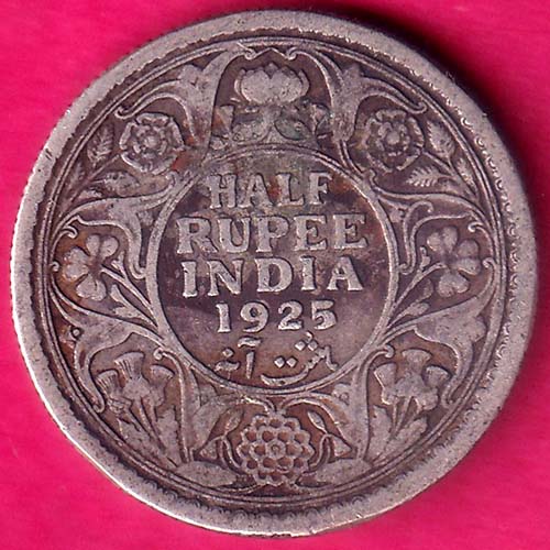 BRITISH INDIA BOMBAY MINT 1925 GEORGE V HALF RUPEE BEA1UTIFUL SILVER COIN–@HUB5854
