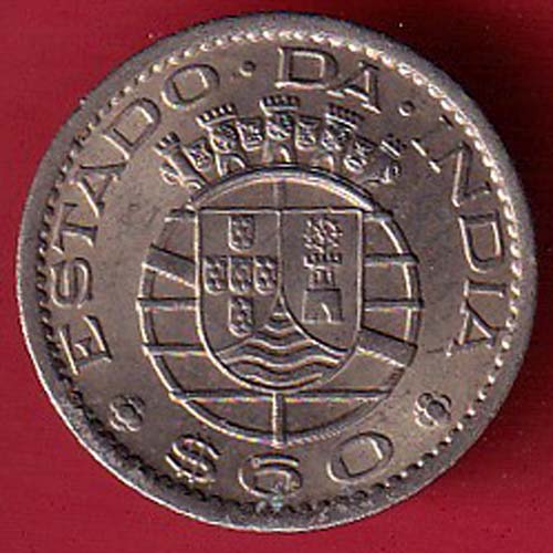 PORTUGUESE INDIA GOA 60 CENTAVOS 1958 COIN –@HUB5414