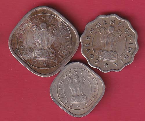 3 COINS SET: REPUBLIC INDIA HALF ANNA , ONE ANNA AND TWO ANNA 1954 COINS –oo4043