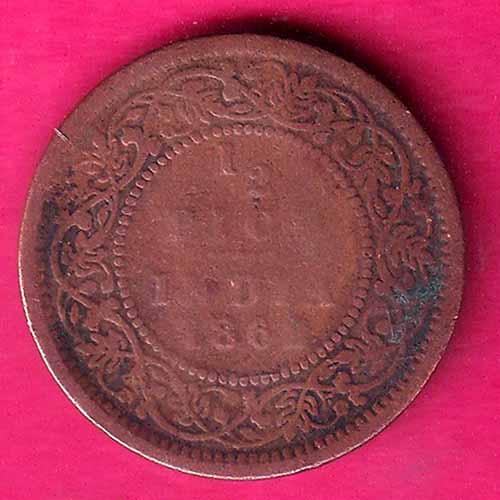 BRITISH INDIA 1/2 pice 1862 VICTORIA QUEEN BEAUTIFUL COPPER COIN–@HUB3485