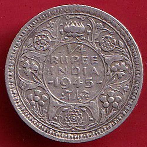 British India 1945 BOMBAY MINT George Vi 1/4 Rupee Rare Silver coin  – oo3772