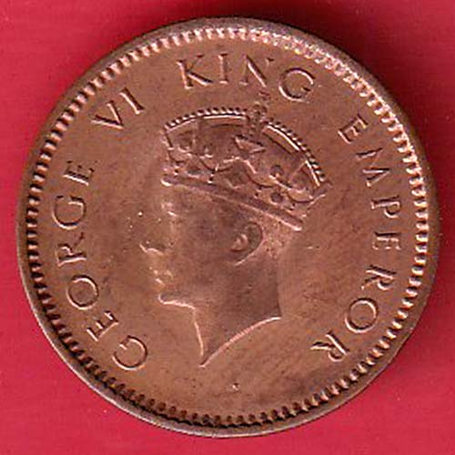 BRITISH INDIA 1940 1/2 PICE GEORGE VI COPPER COIN :- OO3065