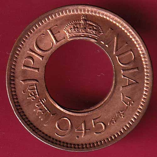 British india king george vi unc 1945 one pice beautiful copper coin :- @HUB1379