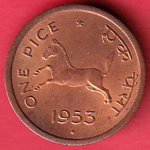 GOVERNMENT OF INDIA 1953 ONE PICE COPPER COIN :- OO3257