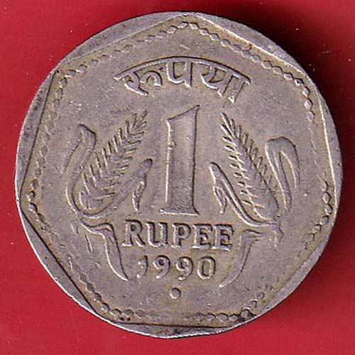 republic india 1990 noida mint one rupee coin:- OO2952