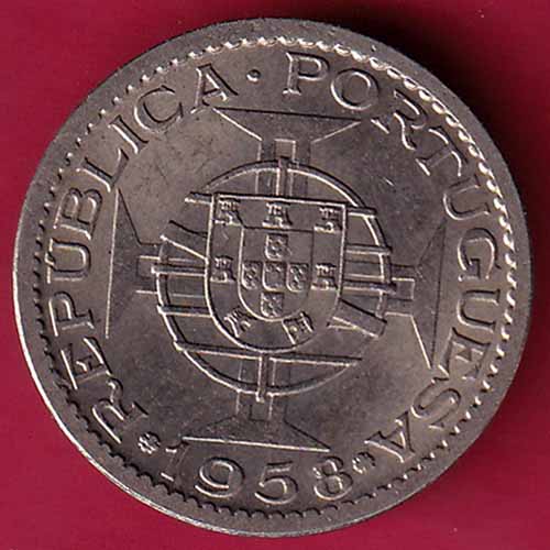 PORTUGUESE INDIA GOA 60 CENTAVOS 1958 COIN :-s2629