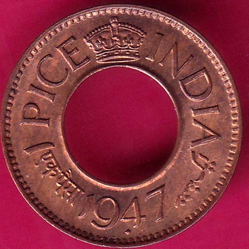 British india king bombay mint george vi 1947 one pice beautiful copper Coin–@HUB2888