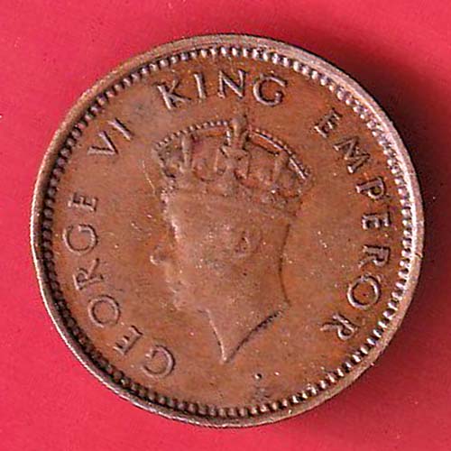 BRITISH INDIA 1939 GEORGRE VI KING 1/2 PICE COPPER COIN- oo4503