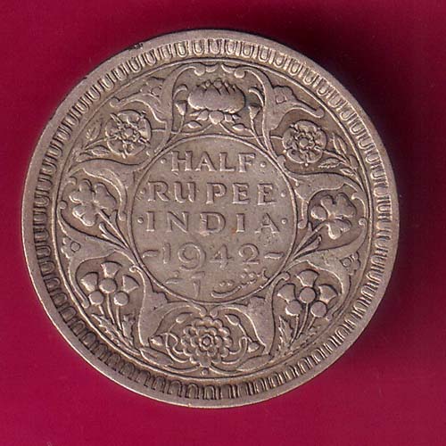 BRITISH INDIA 1942 BOMBAY MINT GEORGE VI HALF RUPEE BEAUTIFUL SILVER COIN:- OO1559