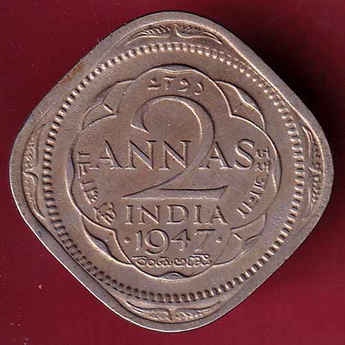 BRITISH INDIA 1947 KING GEORGE VI 2 ANNA BEAUTIUFL COIN  :- S1242
