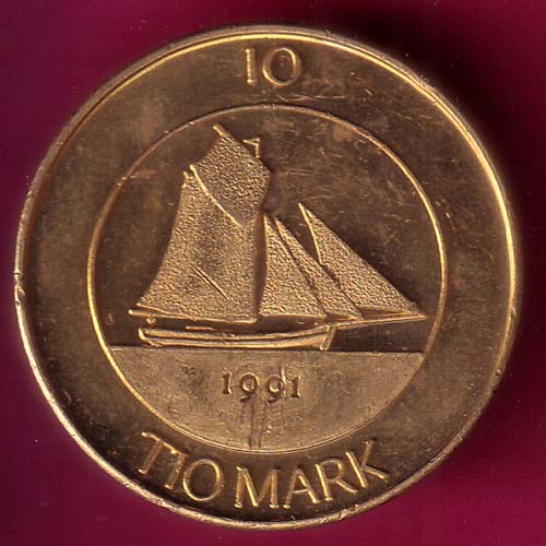 Finland 10 Markkaa Aland 1991 tio deler tio mark –@HUB3458
