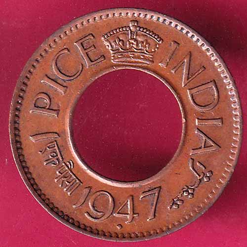 British india king bombay mint george vi 1947 one pice beautiful copper Coin–@HUB3920