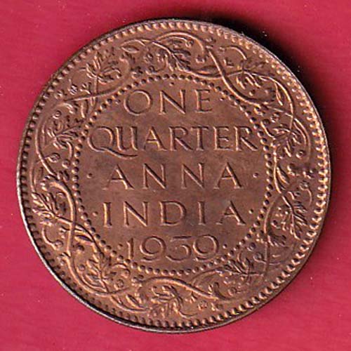 BRITISH INDIA 1939 ONE QURTER ANNA GEORGE VI COPPER COIN–OO5306